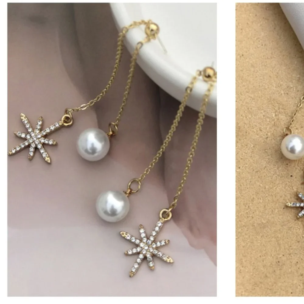 💙Star Shiny Pearl Threader Earrings - Picture 9 of 12